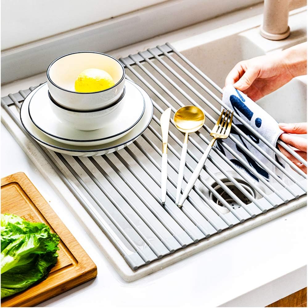 Roll Up Dish Drying Rack Over the Sink Stainless Steel Portable Dish Rack Dish Drainer over Sink Foldable Stainless Steel