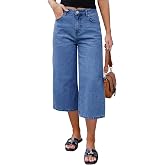 SHEWIN Capri Jeans for Women Straight Wide Leg High Waisted Strechy | Loose, Cropped Jeans, Summer Denim Capris for Women with Pockets