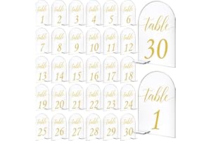 Vicenpal 4 x 6 Inch 30 Sets Acrylic Gold Table Numbers 1-30 Clear Table Signs Display Stand for Wedding Reception Event Party Centerpieces Decor