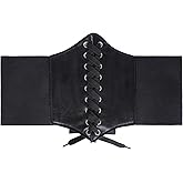 Haakong Black Corset for Women Wide Elastic Costume Waist Belt Faux Leather Belts for Halloween Daily Cosplay Costumes