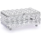 ELLDOO Crystal Jewelry Box Rectangle Trinket Organizer Earrings Rings Box Treasure Box Home Decor Accent Decorative Box with Lid for Valentine Wedding Christmas Birthday Gift, Silver, Small