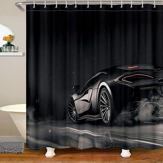 Feelyou Sports Car Bath Curtain 3D Black Car Shower Curtain