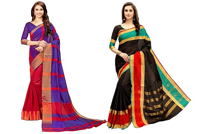 Womens Cotton Silk Saree Combo (Multicolour) - Pack of 2