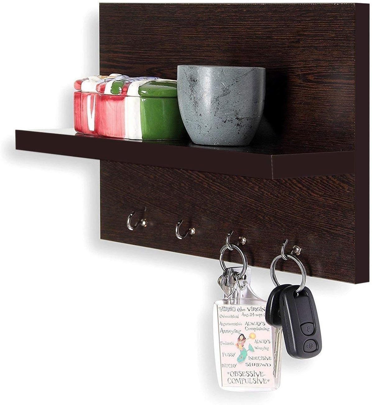 THEWOODMART Wall Mounted Key Holder with Wall Shelf (Brown) Amazon.in