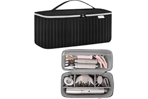 LEXEECO Travel Carrying Case for Hair Dryer Shark Flexstyle Dyson Airwrap Brush Hair Accessories Tools Storage Bag for Revlon Hairdryer Styler Organizer (Black)