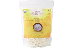 Darsa Organics Poha (Powa) 2 lb, Resealable Zipper Bag | Thick Flattened Rice with Fluffy Texture | USDA Organic Certified, Non-GMO, Vegan, Gluten-Free, Kosher | Healthy Breakfast & Snacks