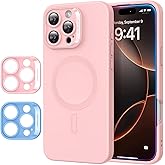 ESR for iPhone16 Pro Case with MagSafe, Supports Magnetic Charging, Smooth & Slim Silicone Case, Shockproof, Full Screen and Camera Protection, Soft Microfiber Lining,Pink