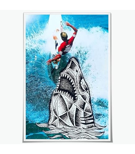 Amazon.com: Surfing Poster Surfer On A Big Wave In the Ocean Jaws