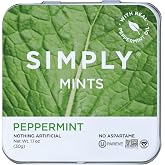 SIMPLY Peppermint Breath Mints, 6 Tins (30 Each) Sweetened by Cane Sugar | 180 mints total. No artificial sweeteners; Vegan, gluten &amp; soy free. Nut &amp; peanut free. Aspartame &amp; Sorbitol free. Non-GMO.