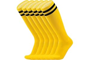 Hotfiary 3 Pairs Kids Soccer Socks Youth Boys Girls Athletic Socks Stripes Knee High Baseball Softball Sports Socks Men Women