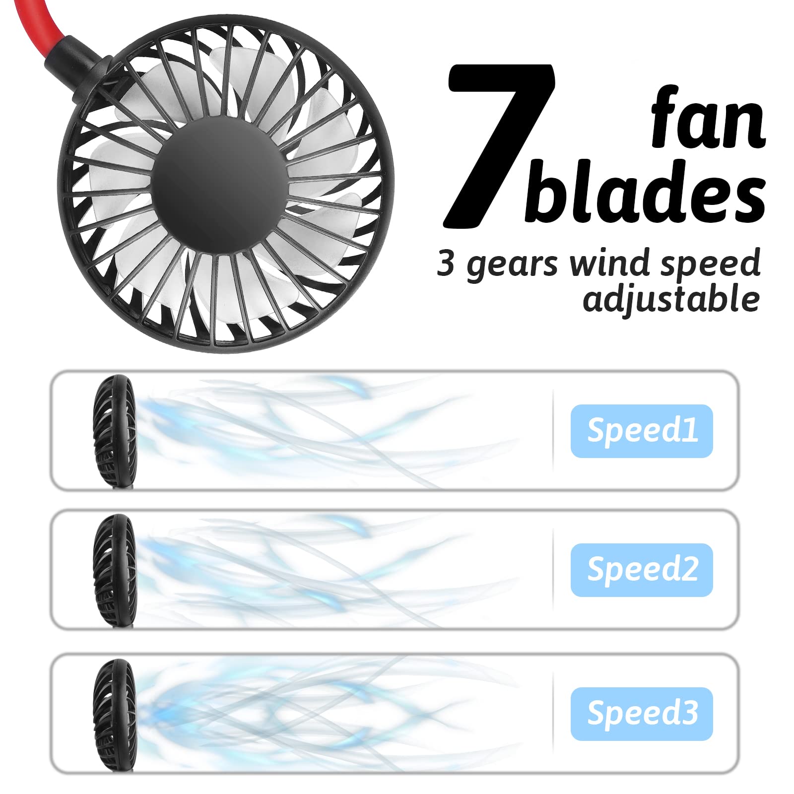 Haomaomao Portable Neck Fan 2500 mAh Rechargeable USB Hands-Free Mini Face Cooling Personal Double Headed Rotatable Small Fan for Working Office Reading Traveling Outdoor Sport