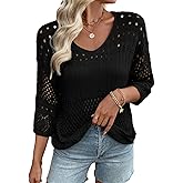 EVALESS Womens Lightweight Sweaters Crochet Hollow Out Knit Tops 3/4 Sleeve Beach Vacation Clothes for Women Trendy 2026