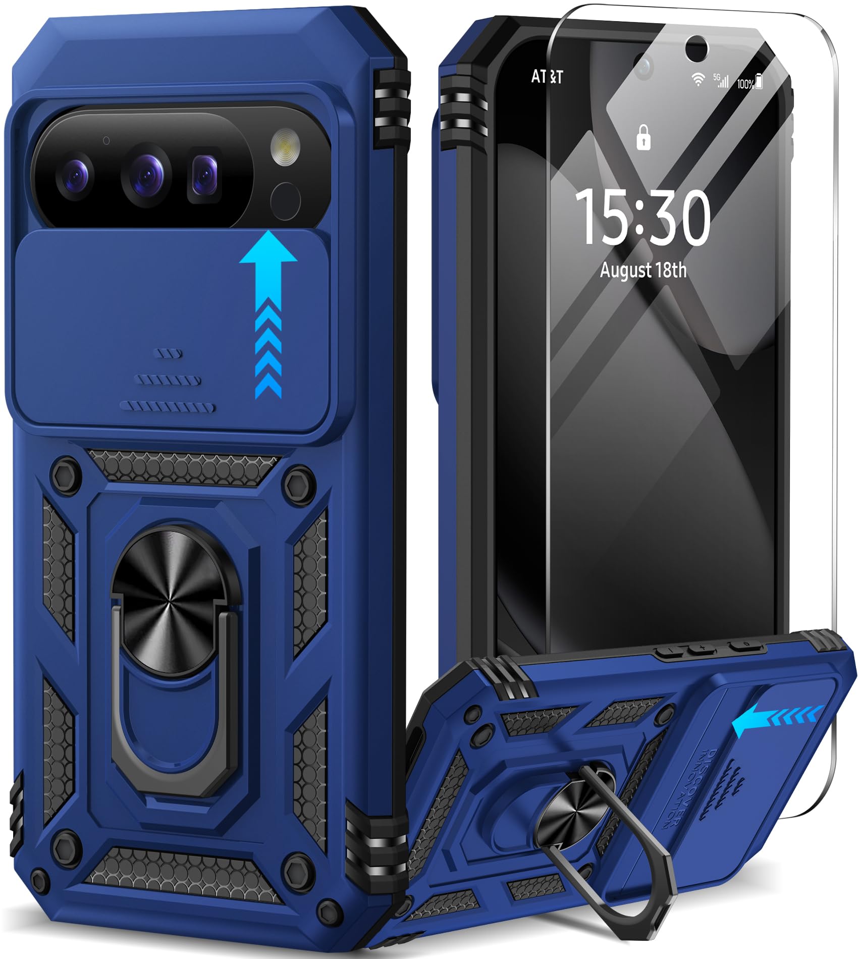 Photo 1 of Taisairu for Google Pixel 10 Case/Pixel 10 Pro Case with Screen Protector & Slide Camera Lens Cover,Built-in Ring Stand Protective Phone Case for Pixel 10 Case/Google Pixel 10 Pro Case (Blue)