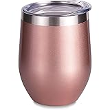 SUNWILL Insulated Wine Tumbler with Lid Rose Gold, Double Wall Stainless Steel Stemless Insulated Wine Glass 12oz, Durable In