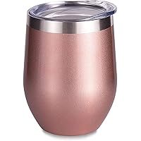 SUNWILL Insulated Wine Tumbler with Lid Rose Gold, Double Wall Stainless Steel Stemless Insulated Wine Glass 12oz…
