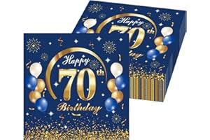 YYBD 40 Pack Happy 70th Birthday Napkins Cheers to Years Cocktail Napkins Glitter Blue Anniversary Beverages Napkin Birthday 