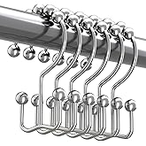 Titanker Shower Curtain Hooks Rings, Rust-Resistant Metal Double Glide Shower Hooks for Bathroom Shower Rods Curtains, Set of 12 Hooks - Chrome