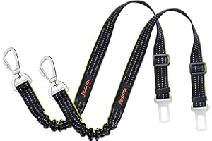 iBuddy Dog Seat Belts for Cars of Small/Medium/Large Dogs,Adjustable Pet Seat Belt for Dog Harness with Dual Safe Bolt Hook and Elastic Durable Nylon Dog Safety Belt for Car