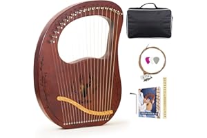 VixxNoxx Lyre Harp, 19-String Mahogany Lyra Harp Kit, Stringed Musical Instruments with Tuning Wrench Bag Instructions Extra Strings for Beginners Adults