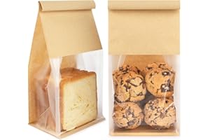 Foranda 50 Pack Bakery Bags with Window, 5.1x3.9x11 Inches Tin Tie Tab Lock Resealable Bread Loaf Bags for Packaging Homemade Sourdough Bread, Cookies, Bagels, Pastry
