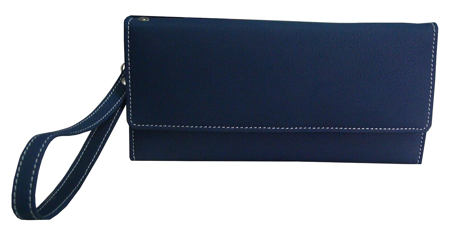 saw leather goods blue womens clutch/mobile holder/card holder/accessory holder/money compartment