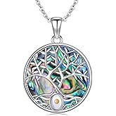 Suiknsn Mountain/Mustard Seed Necklace for Women 925 Sterling Silver Turquoise Abalone Mustard Seed Pendant Necklaces Christian Jewelry Hiking Birthday Mothers Day Gifts