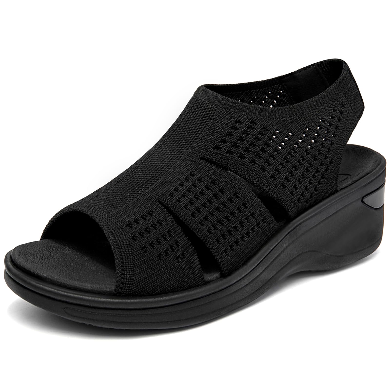 Photo 1 of Women's Comfortable Platform Walking Sandals With Memory Foam Open Toe Lightweight Breathable Soft Mesh Washable For Summer Travel Casual Beach Outdoor Sport Black