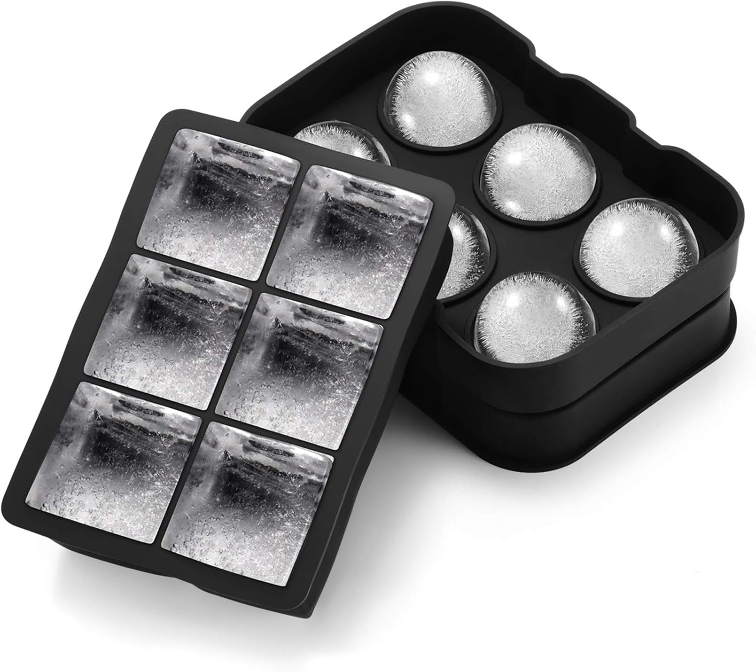 OMORC Ice Cube Trays, Silicone Ice Ball Maker Easy Release Food Grade Flexible Stackable Safe Ice Cube Molds 6 Cavity for Whiskey, Cocktails, Baby Food, Reusable and BPA Free, Pack of 2: Kitchen & Dining