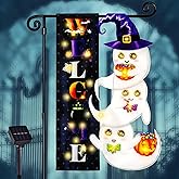 Halloween Lighted Garden Flag, Solar Yard Flag for Outside, 8 Modes Double Sided Welcome Halloween Ghost Outdoor Decorations for Home Porch (Ghost-12x18)