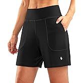 SANTINY Women's 6'' Athletic Long Shorts with 4 Pockets High Waisted Bermuda Shorts for Women Walking Running Casual