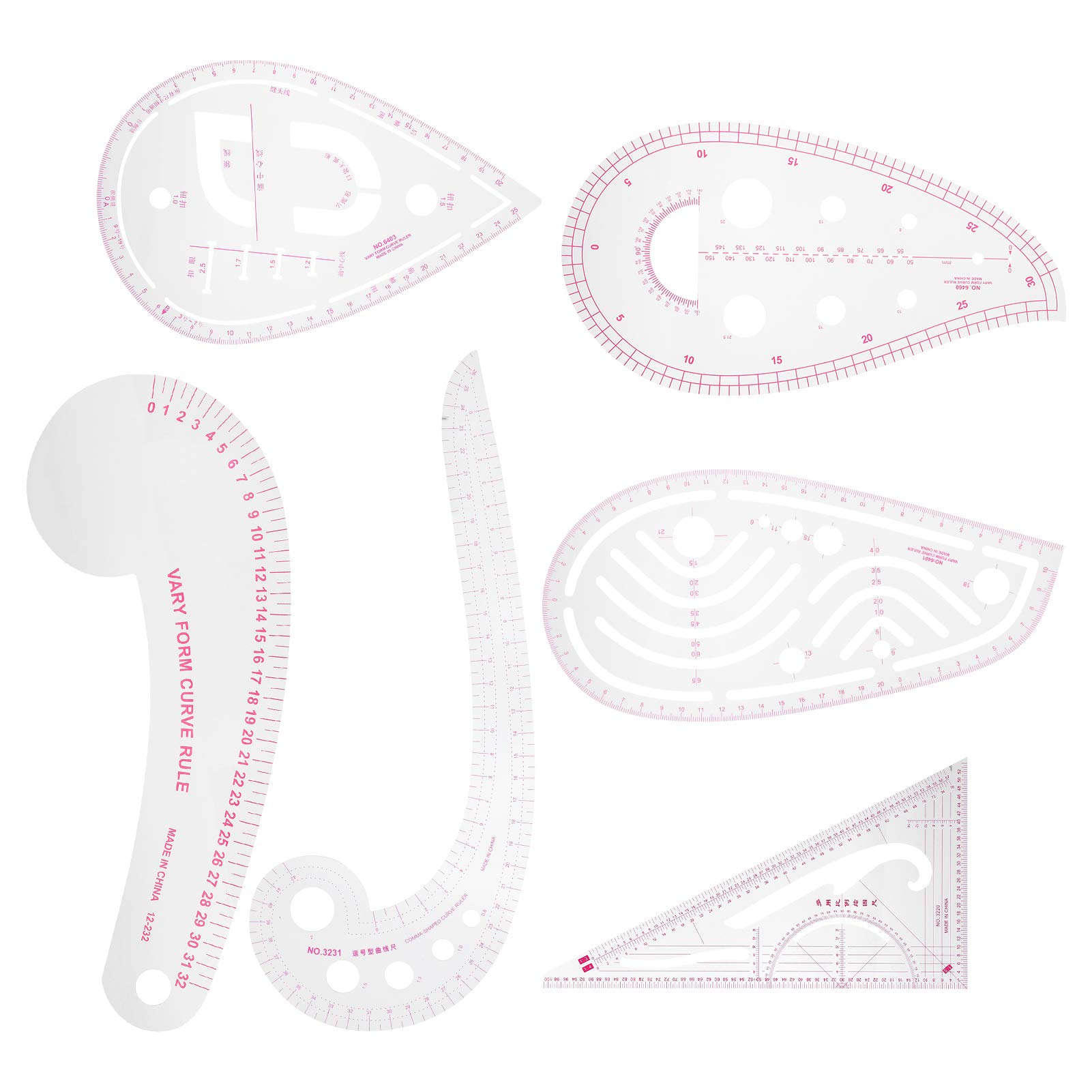 Sewing Ruler Tailor Set, 6 Pieces DIY Sewing Curve Ruler Plastic French Metric Ruler Grading Clothing Design Ruler for Sewing Dressmaking Pattern Design Drawing Template