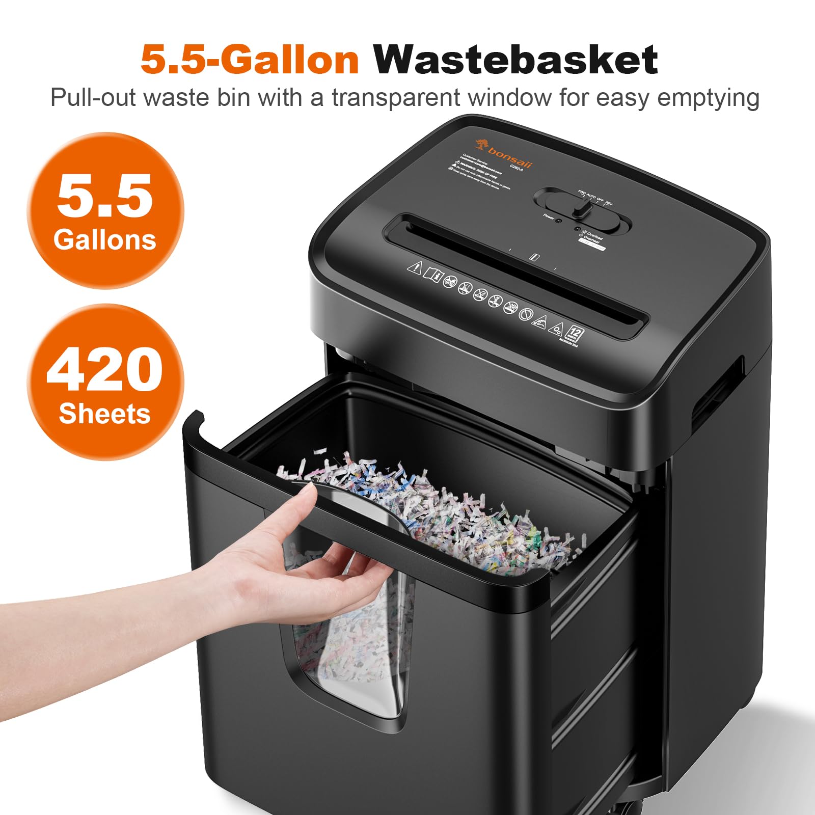 Bonsaii 12 Sheet Paper Shredder for Home Office, Heavy Duty Cross Cut Shredder with 5.5 Gal Pullout Bin, Home Shredder for CDs/Credit Card/Document/Mail, P-4 Security Level