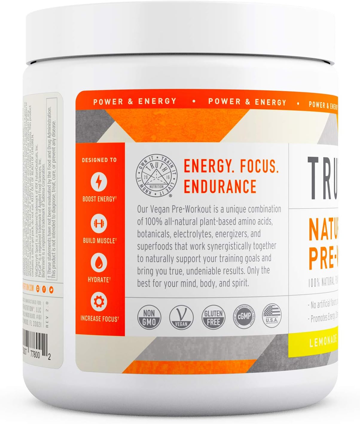 Natural PreWorkout Powder- Preworkout for Men & Women - Plant Based, Keto & Vegan Friendly - Energy, Focus & Endurance - Truth Nutrition (30 Servings) (Lemonade)): Health & Personal Care
