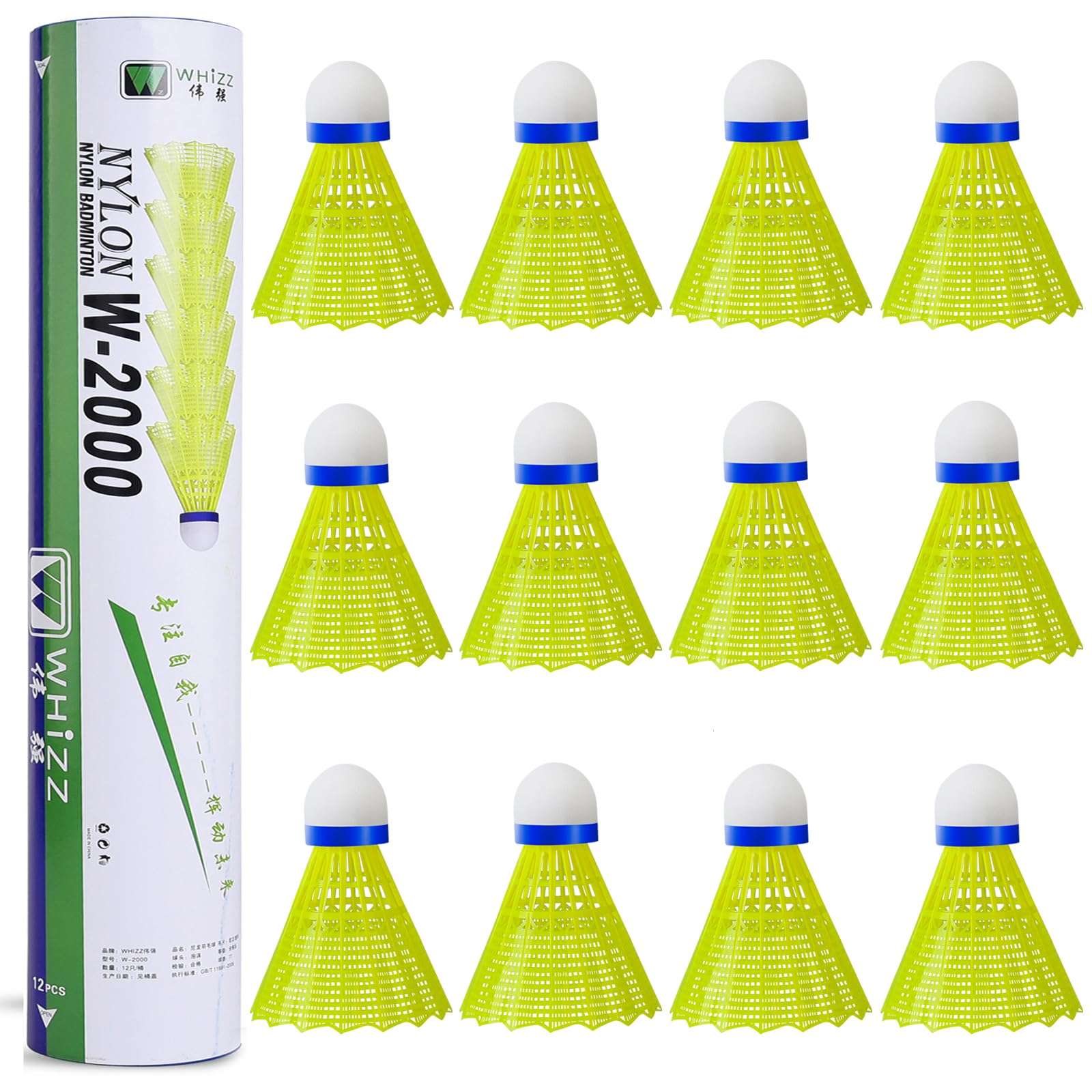BAIHUALIN WHiZZ Shuttlecocks Badminton Durable Nylon Shuttles for Indoor Outdoor Recreational Game Practice Sports, 12x Yellow — image 1