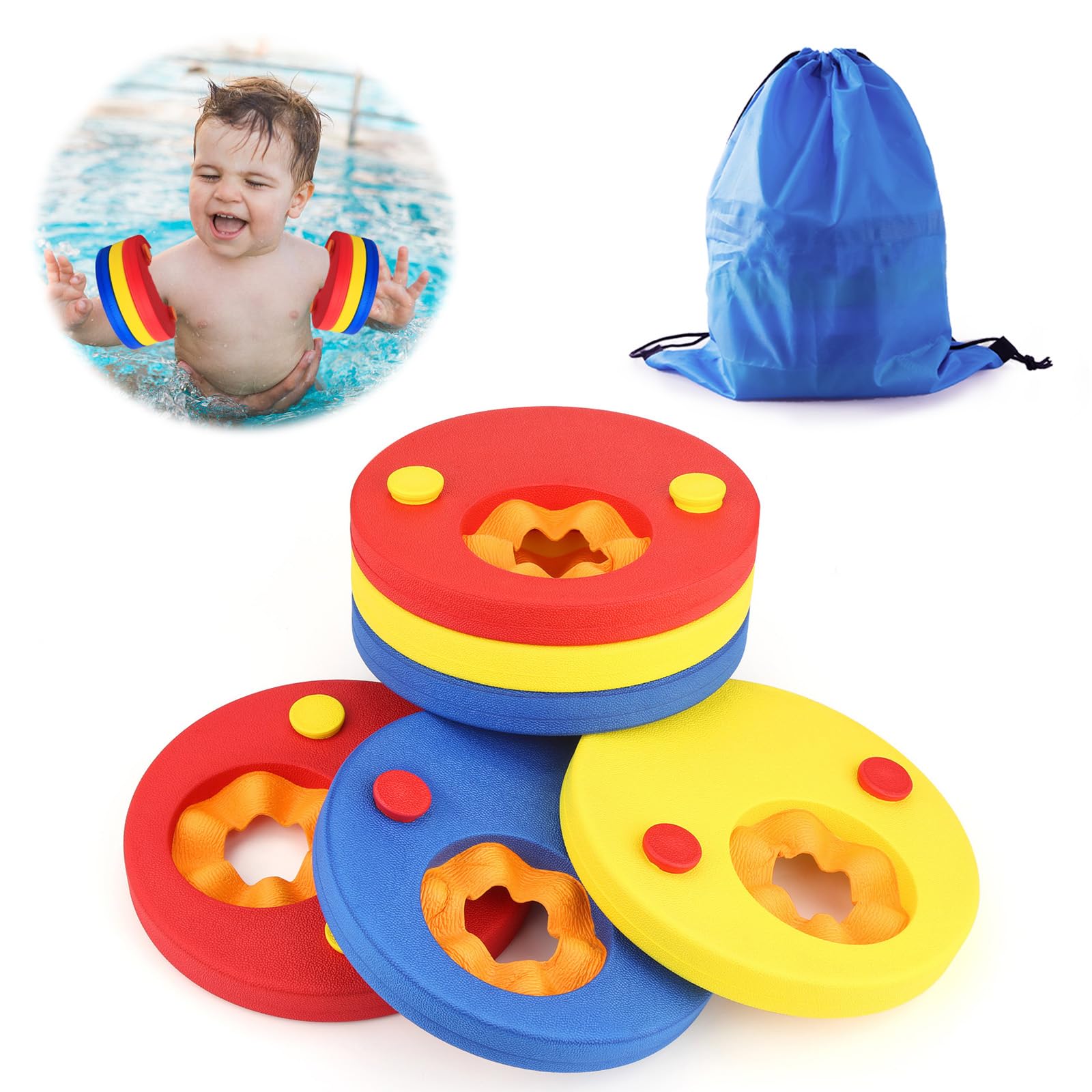 Schwimmscheiben für Kinder 6Pcs Schwimmen Float Discs mit Aufbewahrungstasche Arm Schwimmplatte Eva Rund Delphin Schwimmscheiben Geeignet für Mädchen Junge im Alter von 3-6 Jahren Schwimmen zu Lernen