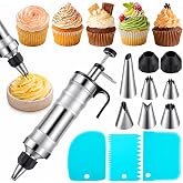 Cake Decorating Syringe Set, Stainless Steel Icing Piping Kit, Classic | 6 Nozzles, 3 Scrapers &amp; 2 Couplers; Easy-control Frosting Dispenser for Cakes, Cupcakes, Cookies; Gift for Bakers