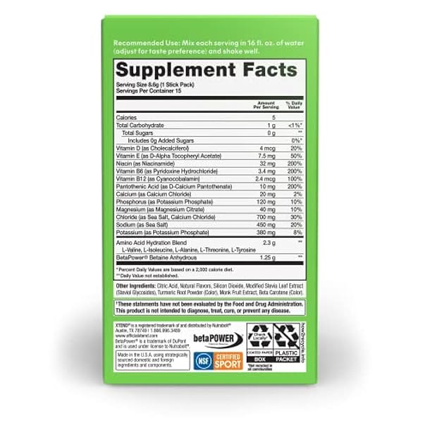 XTEND XTEND HEALTHY HYDRATION LEMON LIME | ZERO SUGAR SUPERIOR HYDRATION POWDER PACKETS | 6 KEY ELECTROLYTES DRINK MIX | ESSENTIAL AMINO ACIDS | NSF CERTIFIED FOR SPORT | 15 STICKS