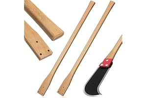 Leinuosen 2 Pcs Ditch Bank Blade Handles 3 Hole Hickory Wood Axe Handle Replacement with Straight Grip for Most 3 Hole Shrubbing Tool Brush Axe, 38 Inch