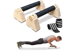Parallettes Bars, Wooden Push Up Bars with Wrist Wraps for Men & Women, Handstand Training Bars for Home Gym, Non-Slip Calist