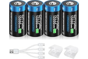 CITYORK USB Rechargeable D Batteries, 15000mWh Long-Lasting D Size Lithium Batteries, 1.5V High Capacity D Cell Li-ion Batter