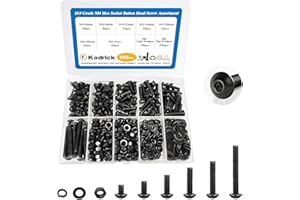 Kadrick 595Pcs M4 Screw Assortment,Machine Screws with Nuts Washers, Grade 10.9 Alloy Steel Hex Socket Button Head Black M4 Bolts Kit,Lenth Form 6mm-30mm