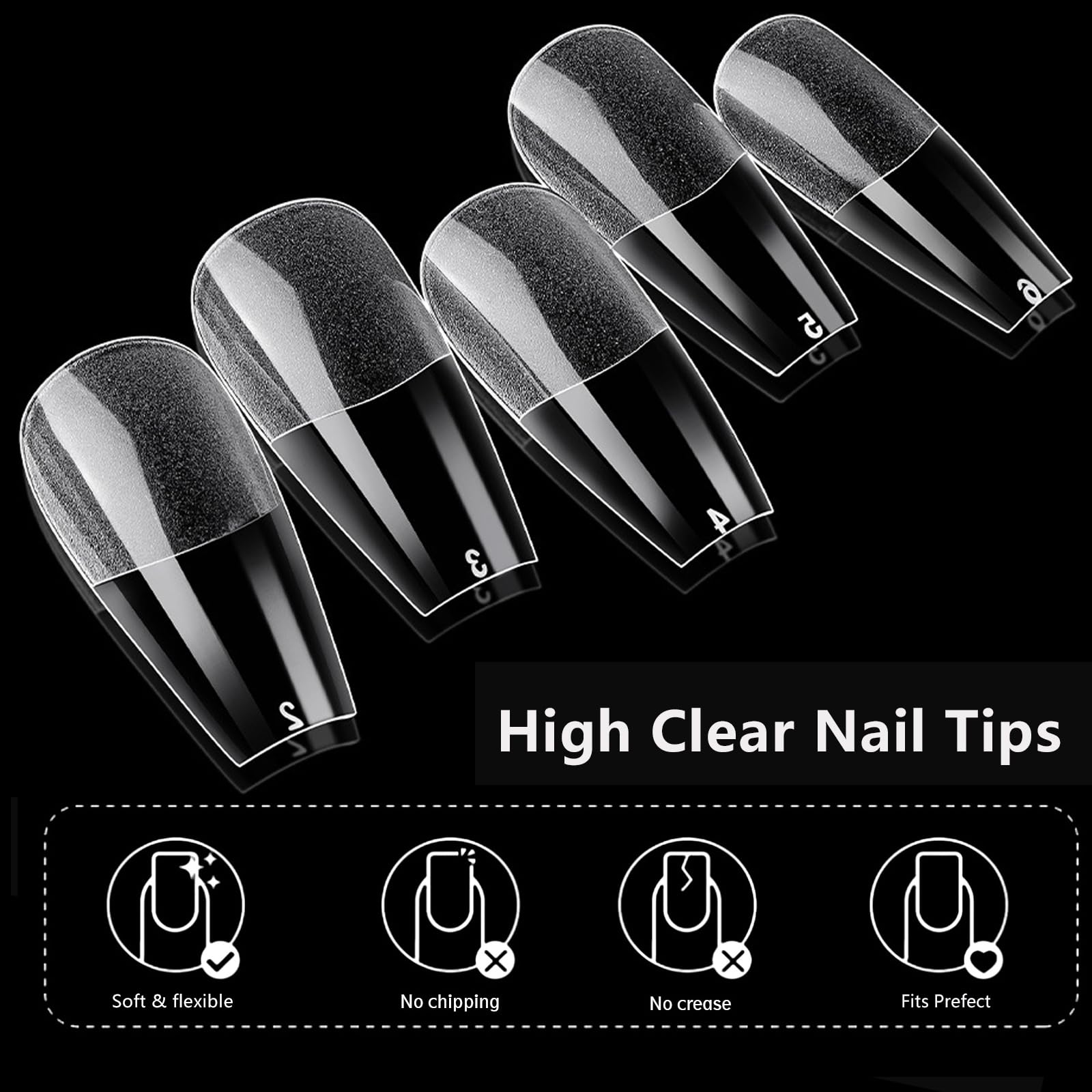 AddFavor 600pcs Coffin Nail Tips, Medium Coffin Soft x Gel Nail Tips Clear Fake Nails Ballerina Full Cover Acrylic Nails Tips for Extension Nail Manicure Salon Home DIY - Image 4
