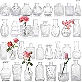 32pcs Glass Bud Vases,Small Clear Vases,Wedding Centerpiece Table Decorations,Clear Vintage Embossed Mini Vase,Flower Arrangements in Vases for Party or Home Decor