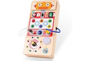 Asweets Montessori Busy Board for Toddler, Red Robot Sensory Board with 8 LED Shape Light Switches, Travel & Gift Toys for Kids