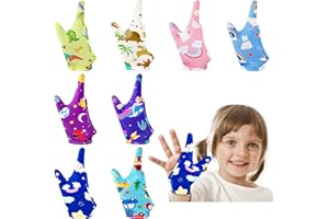Janmercy 16 Pcs Thumb Sucking Stop for Kids Chewy Gloves Stop Breathable Thumb Guard for Nail Biting Gloves Cute Finger Sucking Stopper for Kids, 8 Style, 2 Finger(3-6 Years)