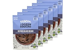 A DOZEN COUSINS MEALS A Dozen Cousins Black Refried Beans (6-Pack) Prepared Food Pouch, Ready to Eat Meal in Seasoned Avocado Oil, Premade Microwave Meal, Instant Refried Beans, Gluten Free, Plant Protein & Fiber