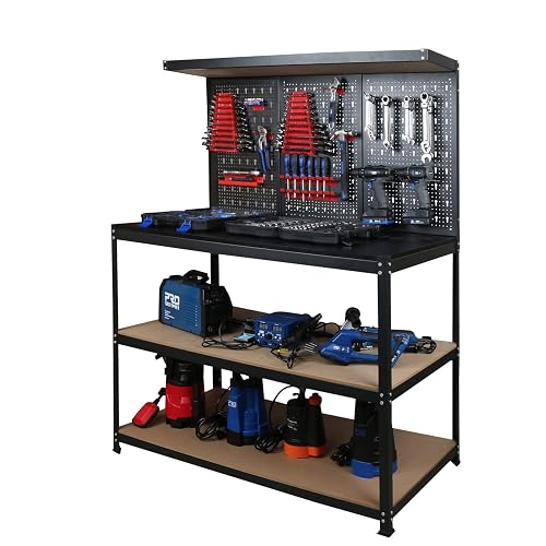 47”Workbench, Heavy-Duty Steel Tool Workbench with Pegboard Shelves ...