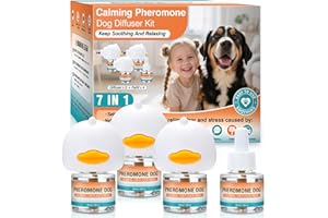JTEWZX Dog Calming Pheromones Diffuser to Calm Pet 7 In 1 Advanced Kit Appeasing Pheromone Diffuser for Anxiety Relief (3 Plug in+4 Pack 48ml Refill) Reduce Aggression Fighting Barking Stress (Tasteless)
