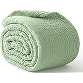 Kozyhvn 100% Cotton Muslin Blanket King 108" x 90", 6 Layers Breathable and Lightweight Cotton Throw Blanket for Bed, Soft Quilt Bedspread Coverlet, Gauze Blanket for Adults All Season, Sage Green