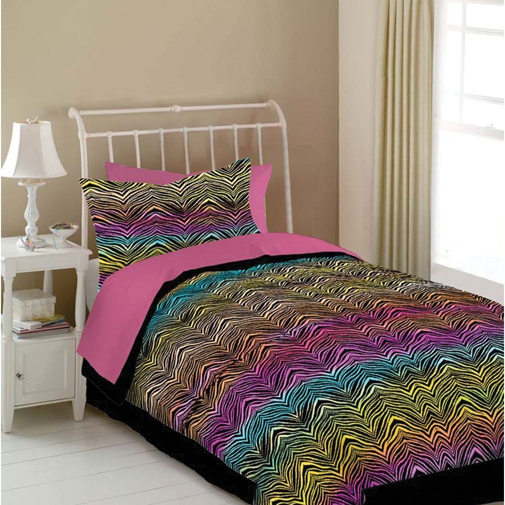 Multicolored Veratex Stylish Luxurious 100 Micro Fiber Rainbow Zebra Trendy Modern 4 Piece Kids Comforter Set Full Size Toys Games Comforter Sets